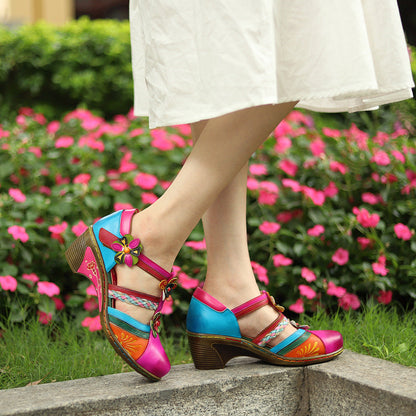 Samantha | Orthopedic Retro Bright Flower Contrast Color Velcro Wedge sandals