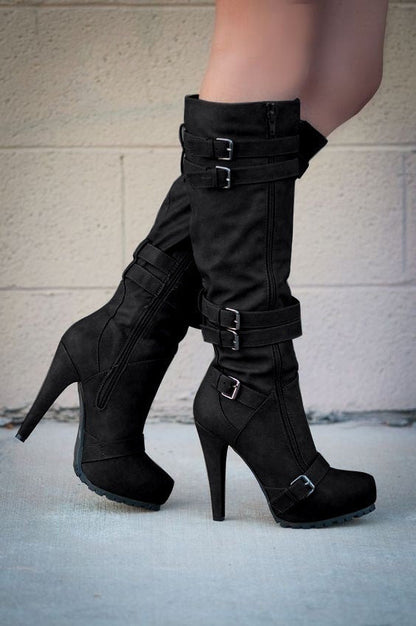 Bela | Orthopedic Retro High-Heel Boots – Zipper & Buckle Knee-High Booties