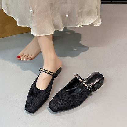 Cheska | Women’s Orthopedic Velvet Mary Jane Mule Heels