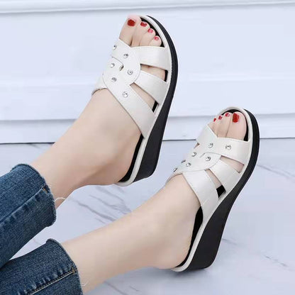 Serenella | Women’s Orthopedic Studded Cross Strap Comfort Slide Sandals