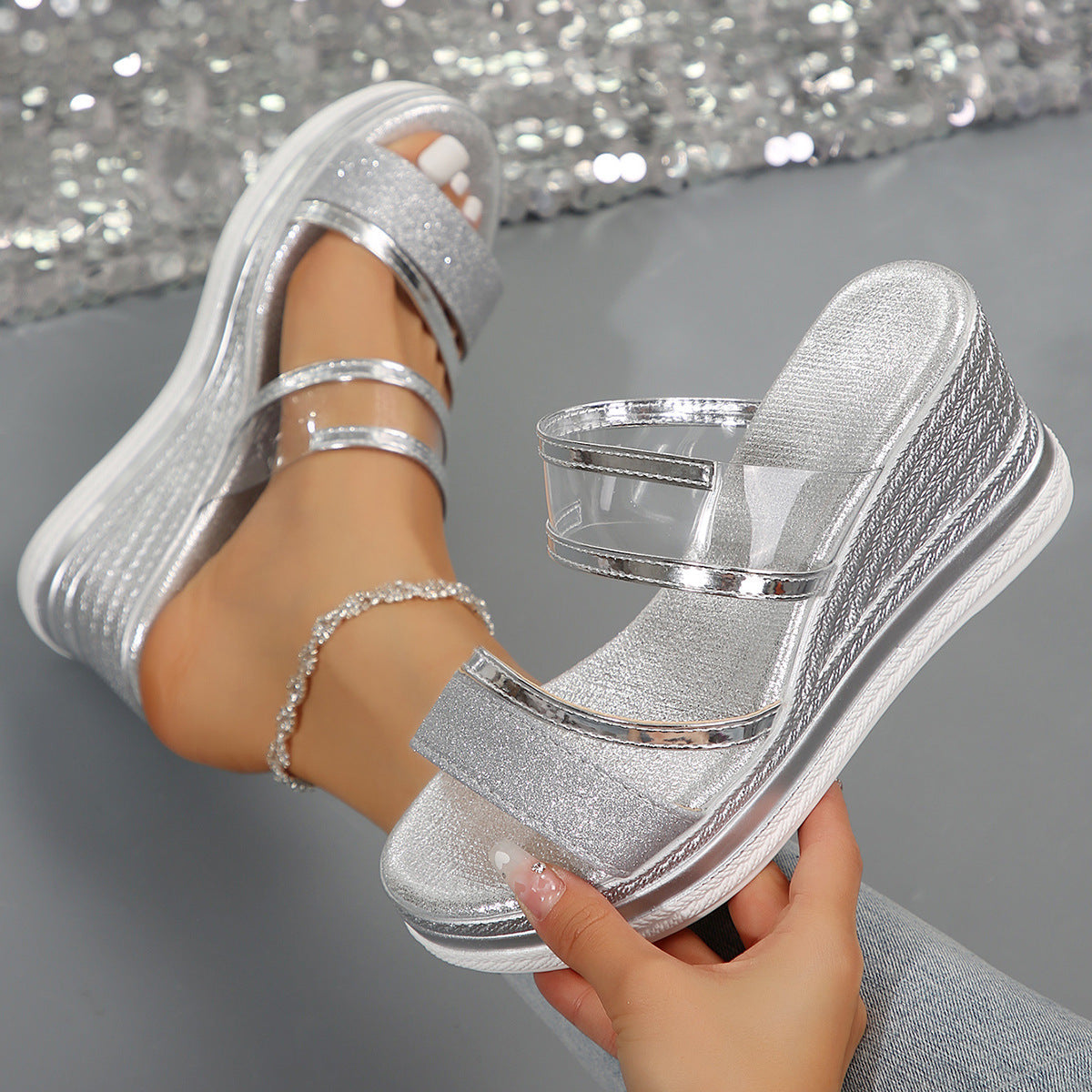 Iriselle | Women’s Orthopedic Metallic Wedge Slide Sandals