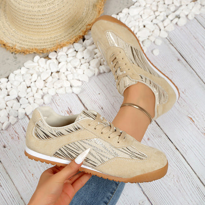 Laura | Orthopedic Beige Suede Pattern Sneakers – Casual Chic Comfort Shoes