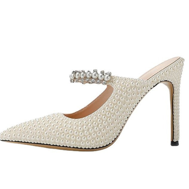 Evalisse | Women’s Orthopedic Rhinestone Pointed Toe Mule Heels
