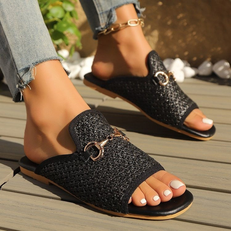 Qiana | Women’s Orthopedic Woven Buckle Comfort Slide Sandals