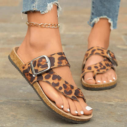 Lilouette | Women’s Orthopedic Leopard Print Toe Loop Sandals