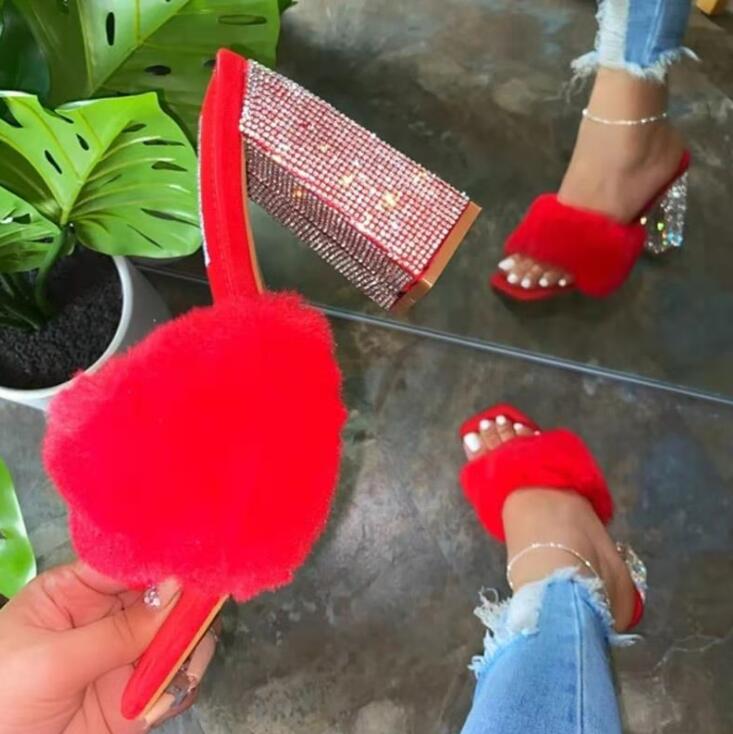 Zafira | Women’s Orthopedic Faux Fur Rhinestone Block Heel Mule Sandals