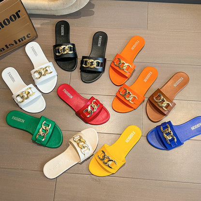 OrthoCare | Chain Detail Flat Slide Sandals