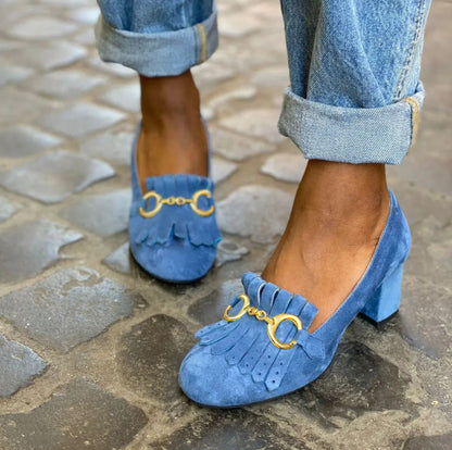 OrthoCare Suede Block Heel Shoes - Round Toe Comfort