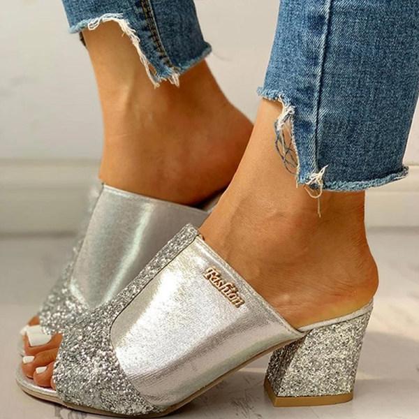 Hallie | Orthopedic Women’s Glitter Block Heel Slip-On Sandals