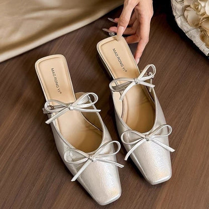 OrthoCare Elegant Bow Mules – Lightweight Slip-On Low Heel Comfort Shoes
