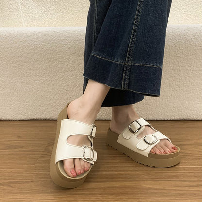 Caelina | Women’s Orthopedic Double Buckle Platform Slide Sandals