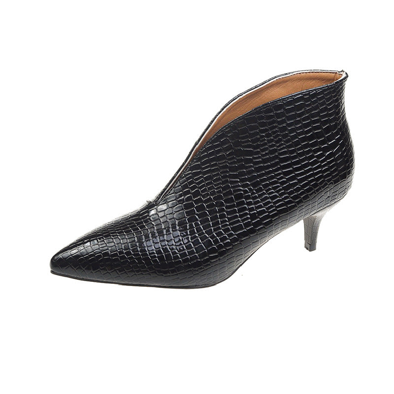 Mirevina | Women’s Orthopedic Croc-Embossed Pointed Toe Block Heel Pumps