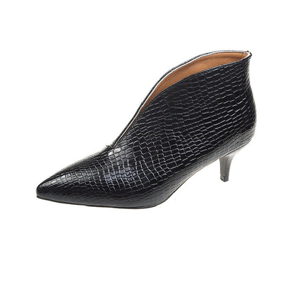 Mirevina | Women’s Orthopedic Croc-Embossed Pointed Toe Block Heel Pumps