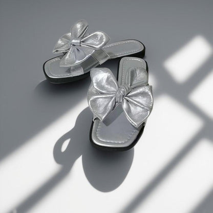 Alyth | Women’s Orthopedic Metallic Bow Flat Slide Sandals