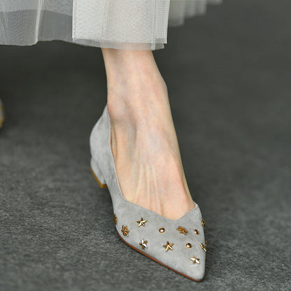 OrthoCare Women’s Suede Star Embellished Flats – Elegant Low Heel Comfort Shoes