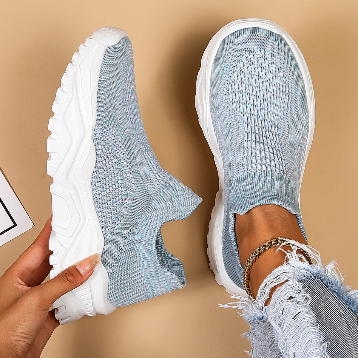 OrthoCare Women’s Knit Slip-On Sneakers – Lightweight Breathable Comfort Shoes
