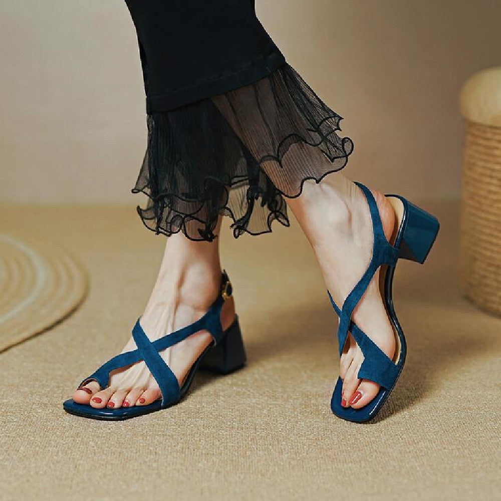 OrthoCare Chunky Heeled Sandals With Criss-Cross Straps