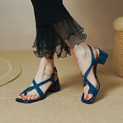 OrthoCare Chunky Heeled Sandals With Criss-Cross Straps