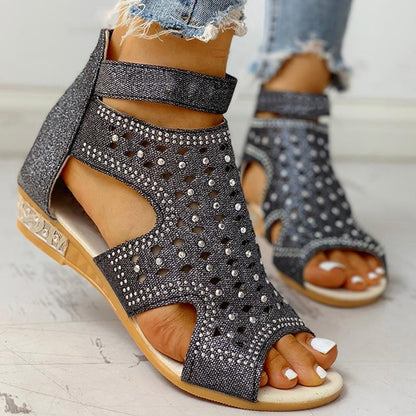 OrthoCare Summer Rhinestone Sandals With A Unique Back Zip Design