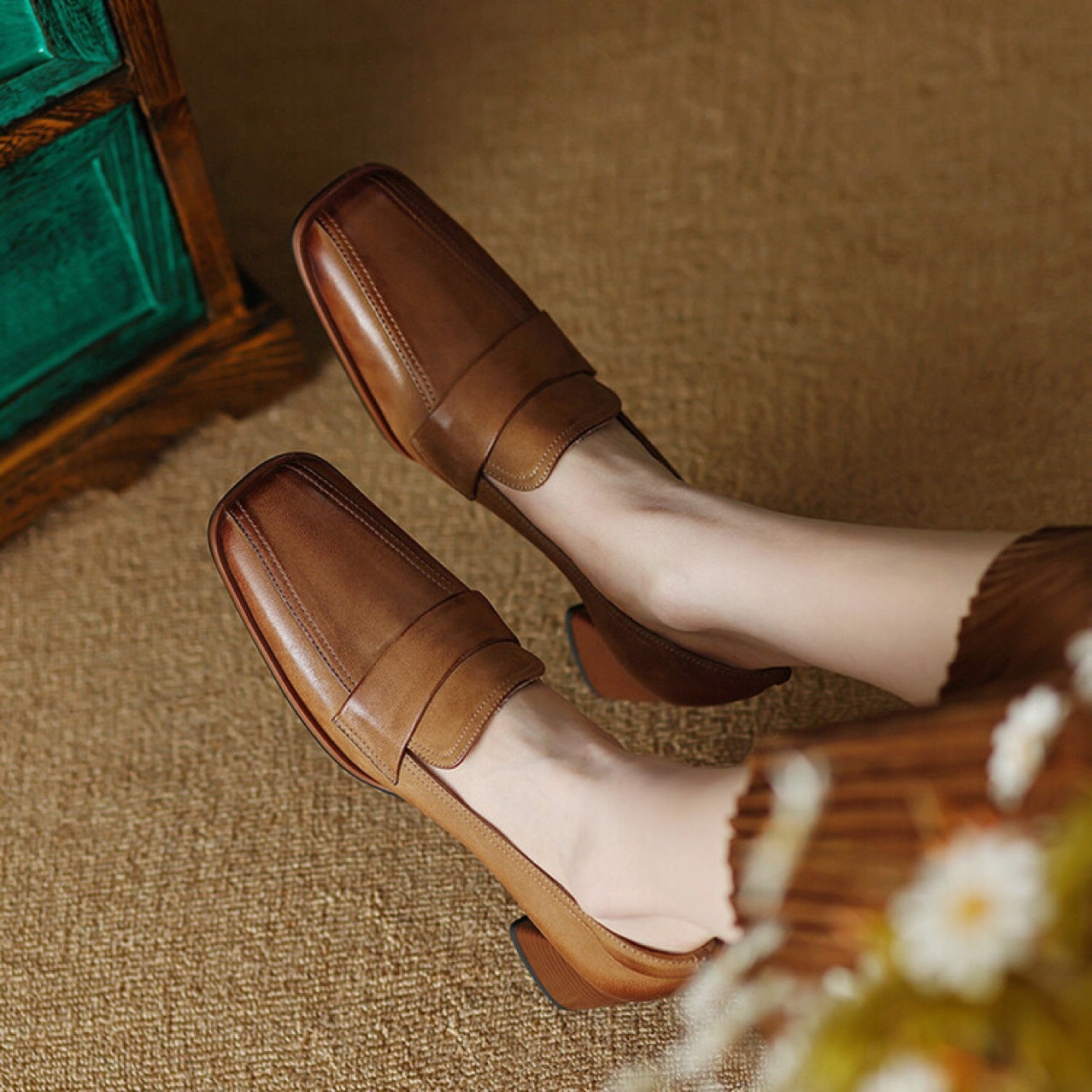 OrthoCare Low-Cut Shoes With Thick, Square Heels - Unique Elegance