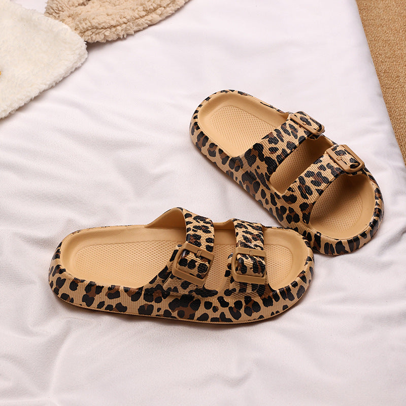 OrthoCare Leopard Print Double Strap Slide Sandals