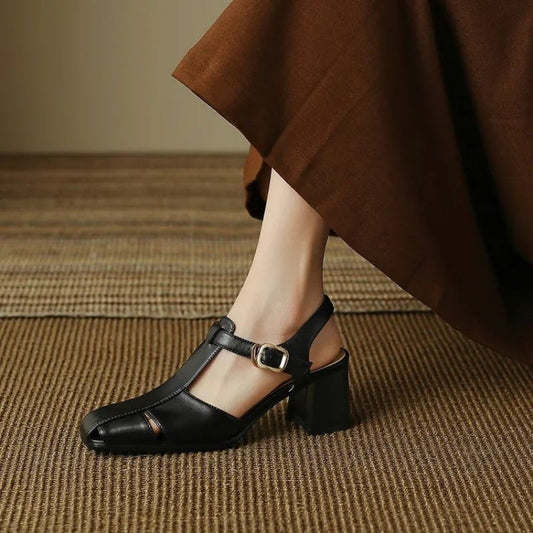 OrthoCare Retro Chunky Heel Closed Toe Sandals