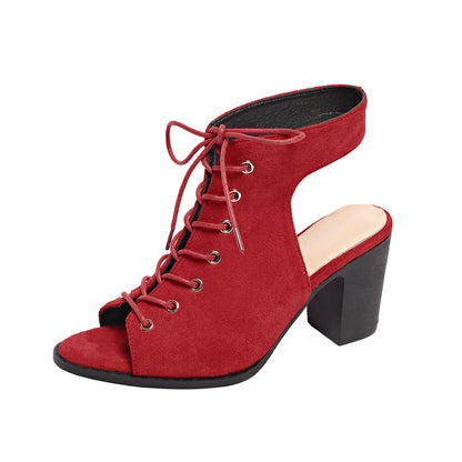 OrthoCare Chunky Heel Lace-Up Sandals - Peep Toe