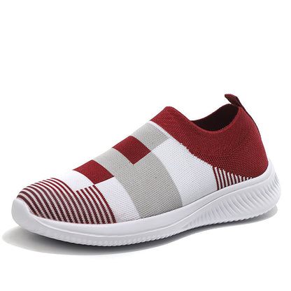 OrthoCare Women’s Striped Knit Slip-On Sneakers – Lightweight Breathable Comfort Walking Shoes