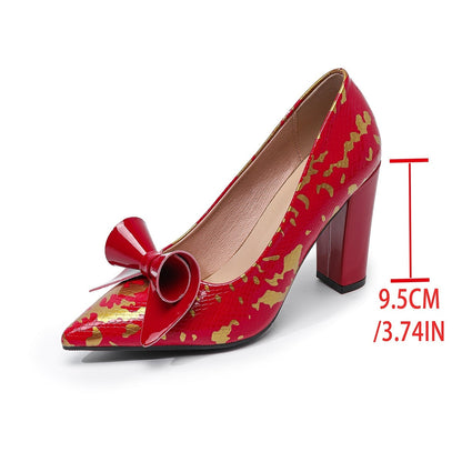 Haisley | Women’s Orthopedic Floral Bow Pointed Toe Block Heels