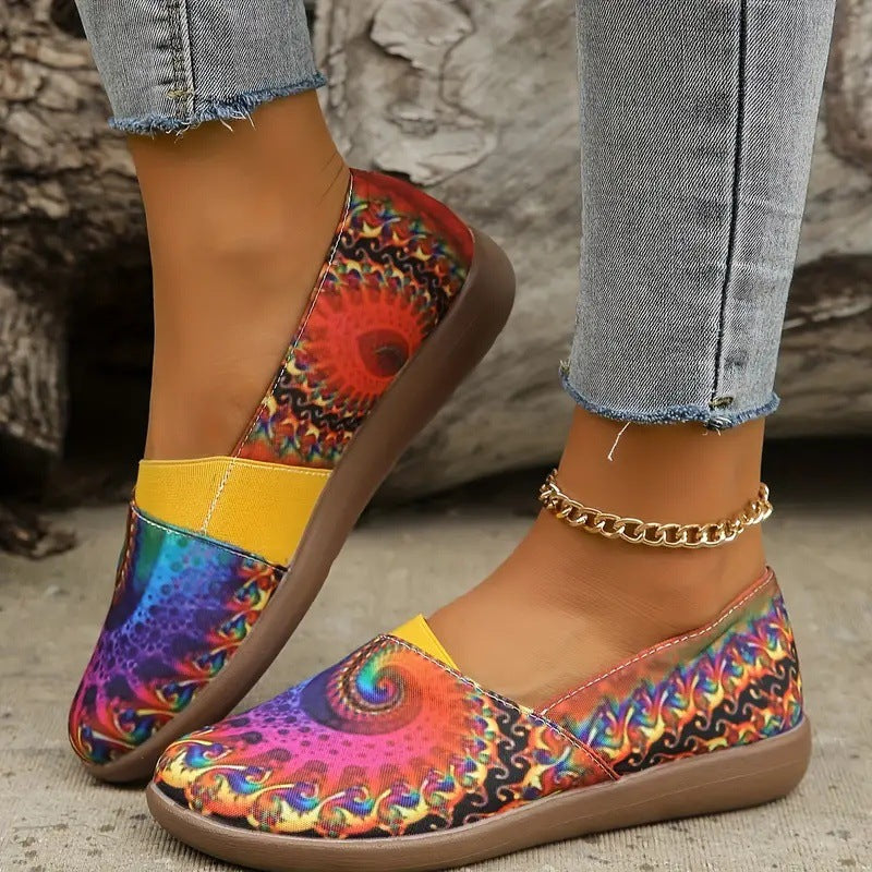 OrthoCare Women’s Printed Slip-On Flats – Lightweight Comfort Casual Shoes
