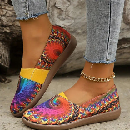 OrthoCare Women’s Printed Slip-On Flats – Lightweight Comfort Casual Shoes