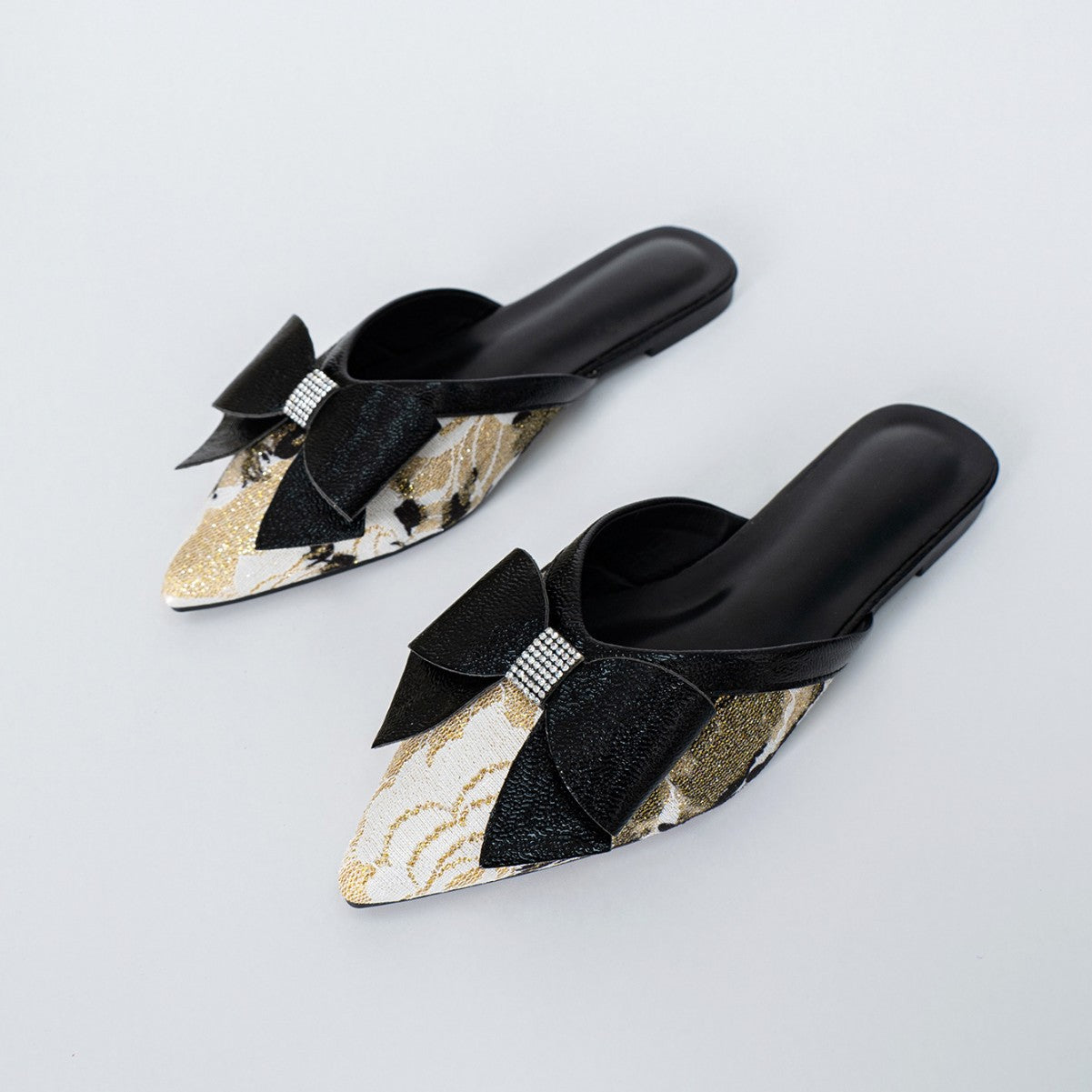 OrthoCare | Metallic Bow Pointed Toe Mule Flats
