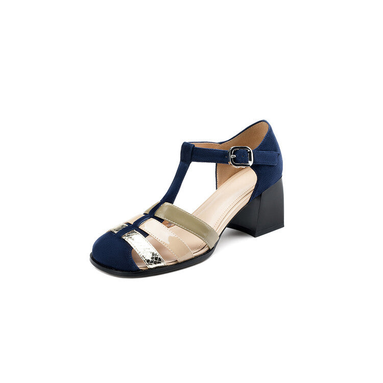 OrthoCare Elegant Leather Sandals With A Chunky Heel And A Single Buckle