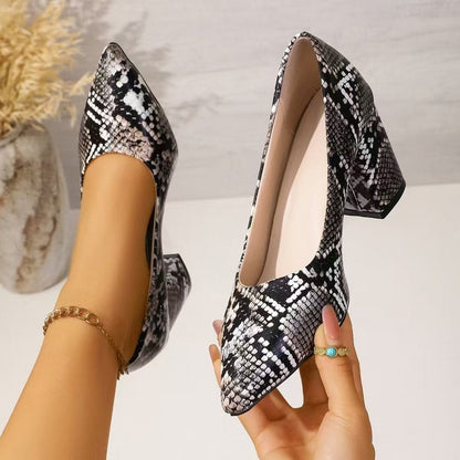 Eirlys | Women’s Orthopedic Snakeskin Pointed Toe Block Heels