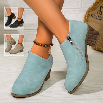 Rona | Orthopedic Chunky Heel Round Toe Ankle Boots With Side Zipper