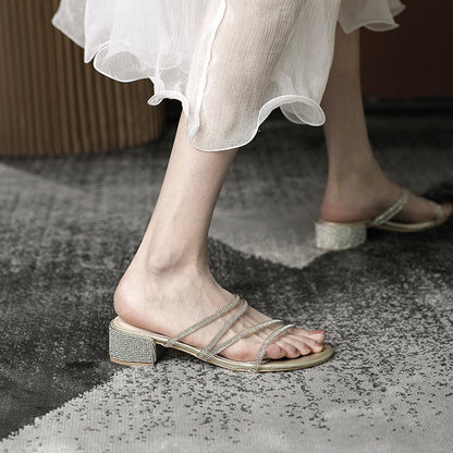 Yolanda | Women’s Orthopedic Rhinestone Block Heel Slide Sandals