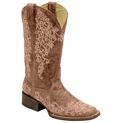 OrthoCare Embroidered Mid-Calf Boots - Chunky Heel