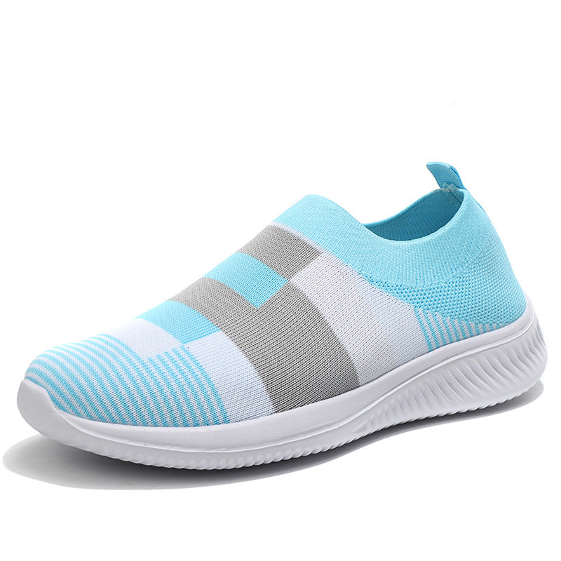 OrthoCare Women’s Striped Knit Slip-On Sneakers – Lightweight Breathable Comfort Walking Shoes