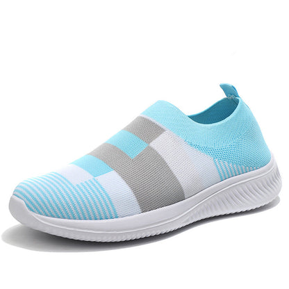 OrthoCare Women’s Striped Knit Slip-On Sneakers – Lightweight Breathable Comfort Walking Shoes