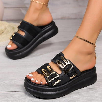 Kataleya | Women’s Orthopedic Double Buckle Platform Slide Sandals