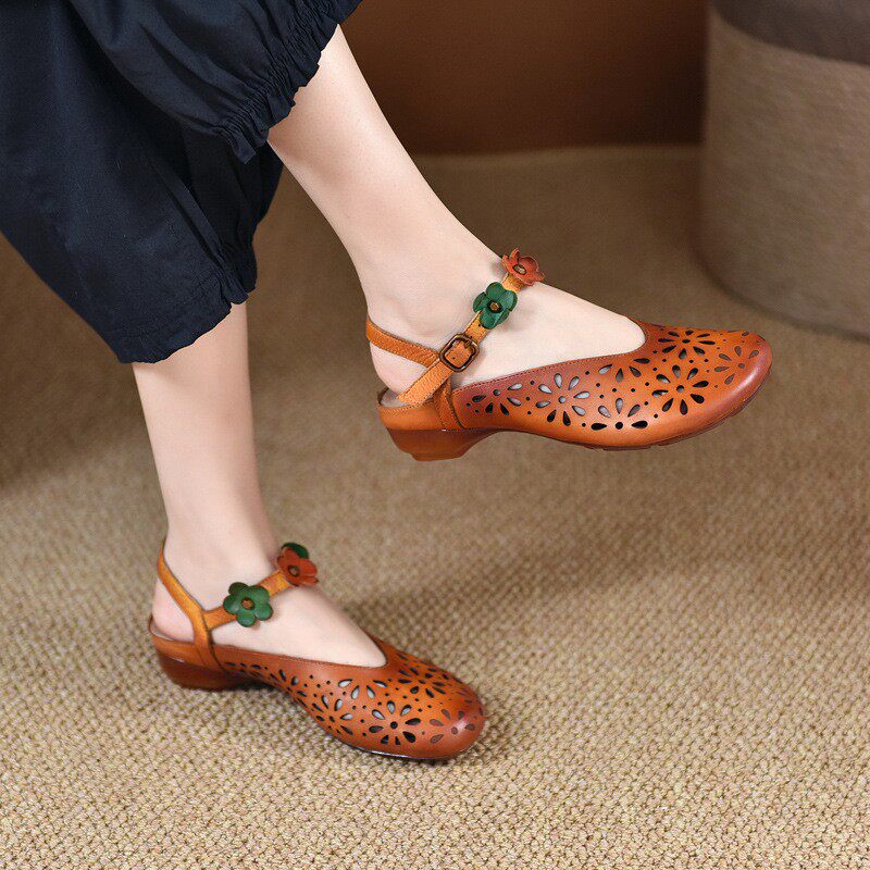 OrthoCare Floral Cutout Flats – Vintage Handmade Comfort Shoes
