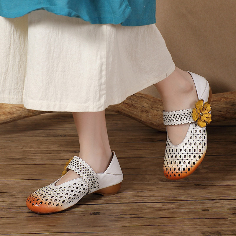 OrthoCare Floral Cutout Flats – Vintage Handmade Comfort Shoes