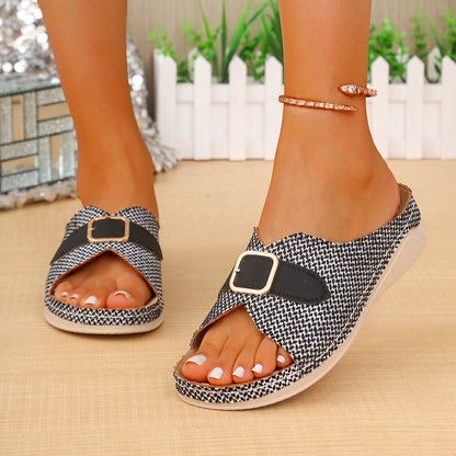 Quintessa | Women’s Orthopedic Buckle Strap Wedge Slide Sandals