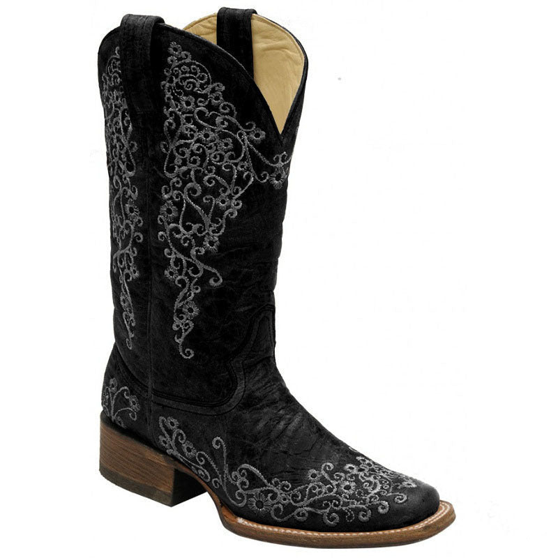 OrthoCare Embroidered Mid-Calf Boots - Chunky Heel