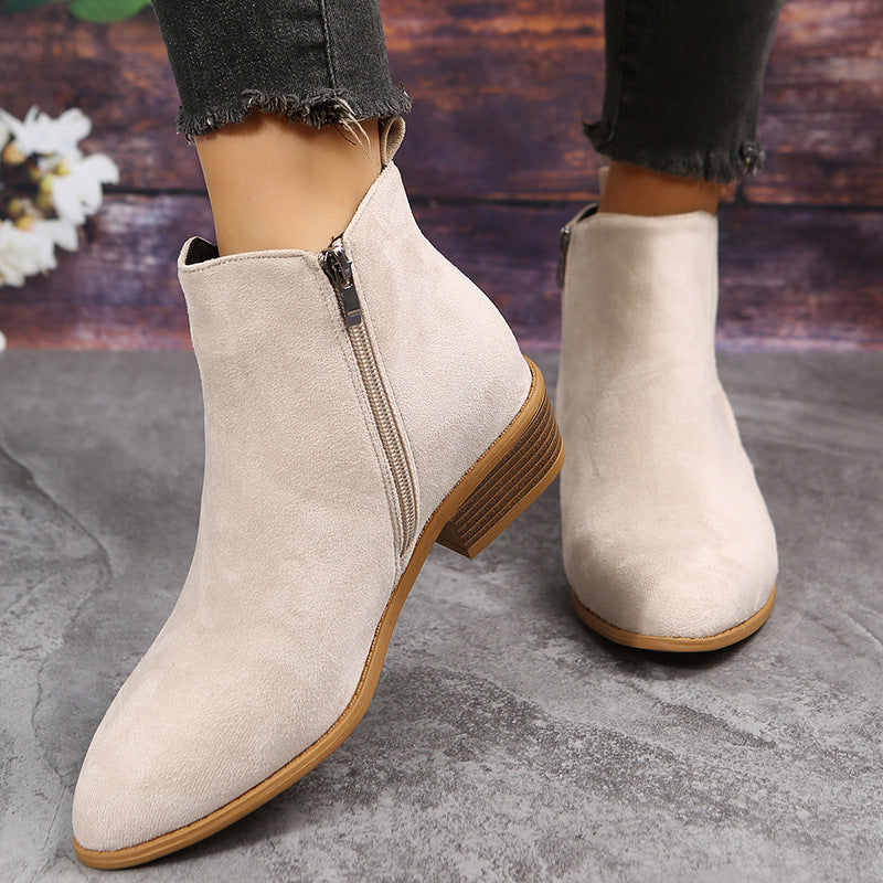 OrthoCare Suede Ankle Boots - Thick Heel Comfort