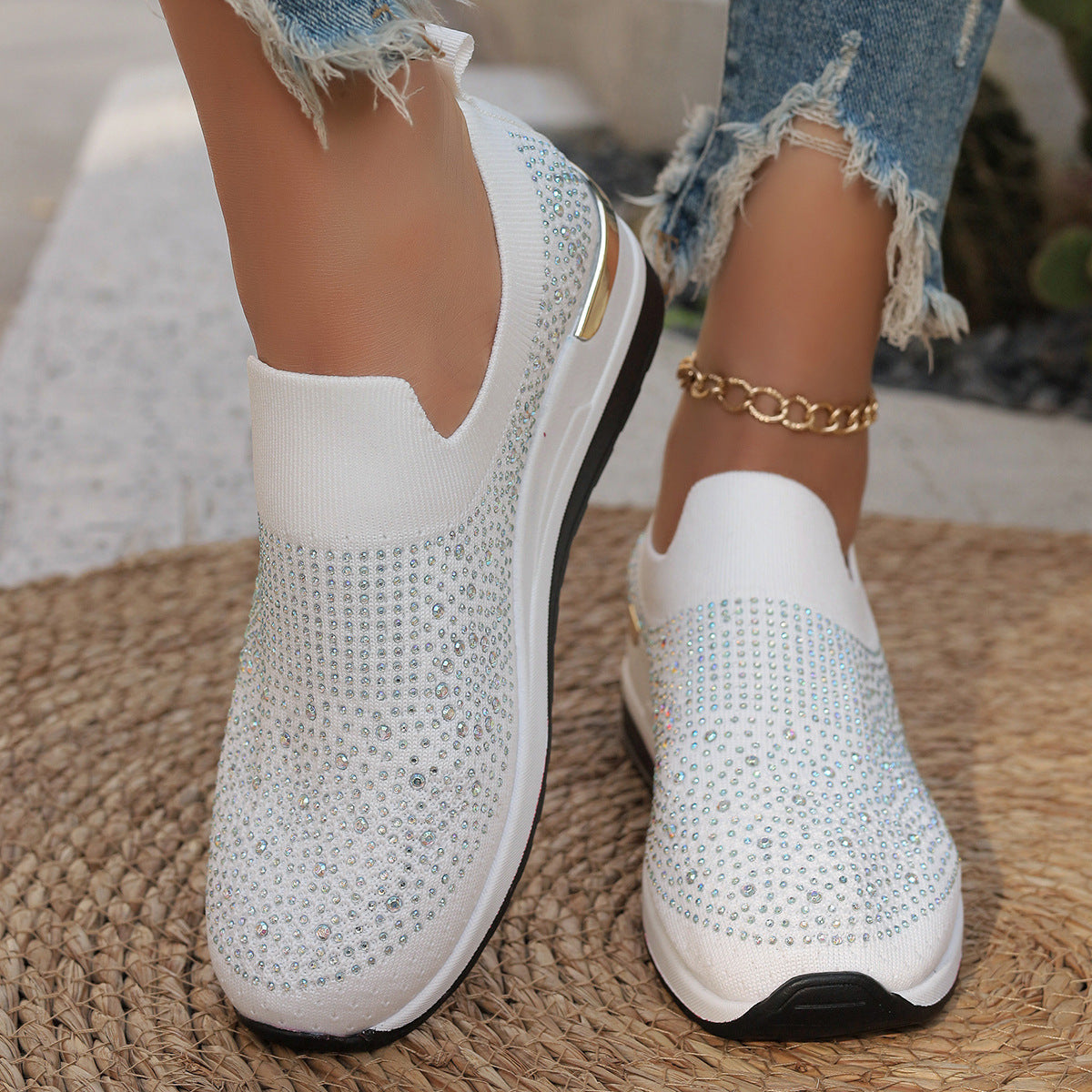 OrthoCare Rhinestone Slip-On Sneakers – Sparkly Lightweight Walking Shoes