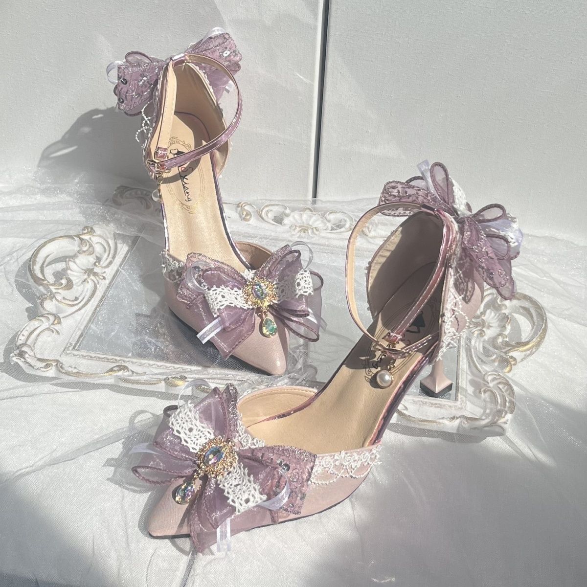 OrthoCare Butterfly Flower Rhinestone Stiletto Heel Sandals