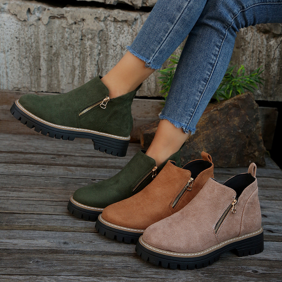 OrthoCare Suede Ankle Boots - Side Zipper Comfort