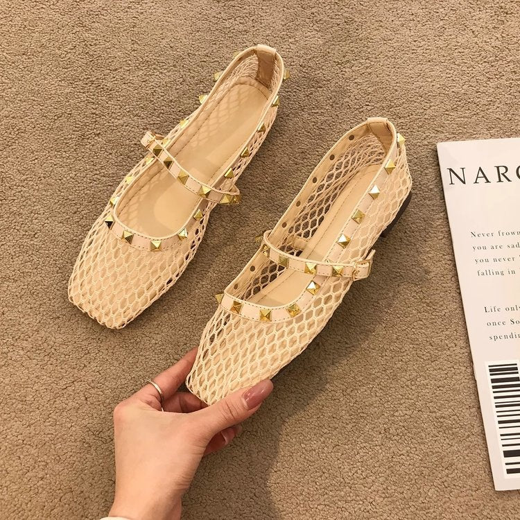 Coraline | Women’s Orthopedic Woven Studded Mule Flats
