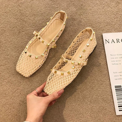 Coraline | Women’s Orthopedic Woven Studded Mule Flats